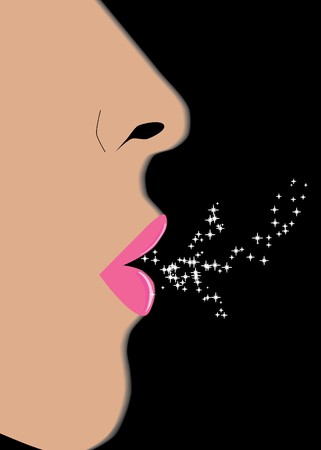 Profile of feminine face on black background, illustrationのイラスト素材