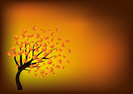 Autumn background with lonely tree,  illustrationのイラスト素材