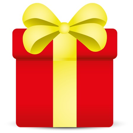 Red gift box with golden ribbon,  illustrationのイラスト素材