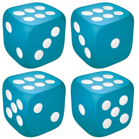 Set of blue casino craps, dices with six points, dots number on top のイラスト素材