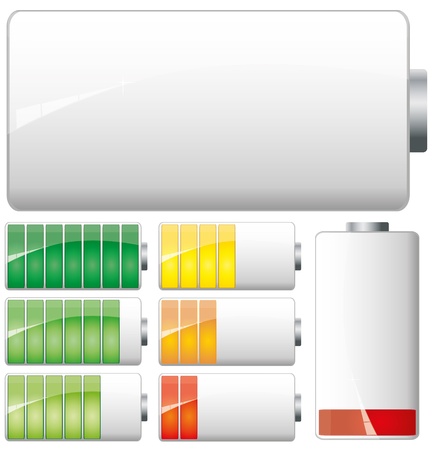 Set of White Batteries charge showing stages of power running low and fullのイラスト素材