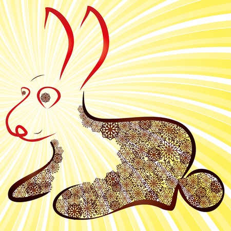 For the Chinese Zodiac card - Rabbit Design decorated with brown snowflakes and red 2011 on his face on sunshine background, vectorのイラスト素材