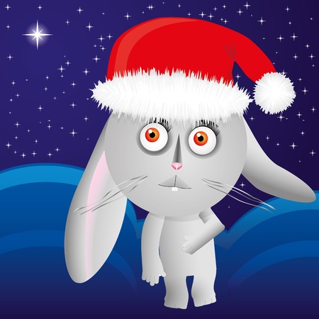For the Chinese Zodiac card - Rabbit Design, Rabbit look at Christmas starのイラスト素材