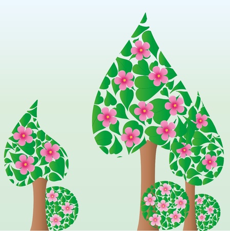 Trees made from flovers, and leaves, spring or summer background, vector illustrationのイラスト素材