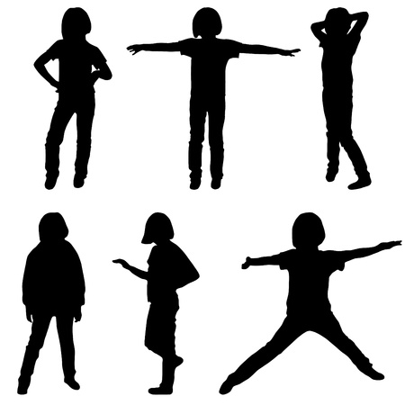 Little or teenage girls silhouettes set illustrationのイラスト素材