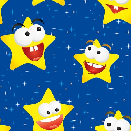Funny stars in the night sky, seamless background, vector illustrationのイラスト素材
