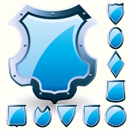 Set Of Security Shield Coat Of Arms Symbol Icon Blue Vector Illustration のイラスト素材 ストックフォト 写真素材のstock Foto ストックドットフォト