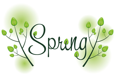 Spring background with text and trees and sunshine, vector illustrationのイラスト素材