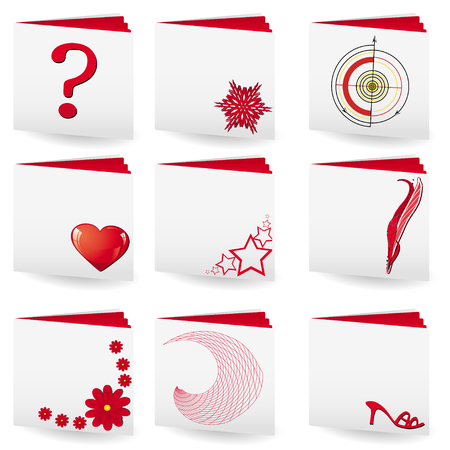Set of folders with white covers and red pages with different signs on cover for many use, vector illustrationのイラスト素材