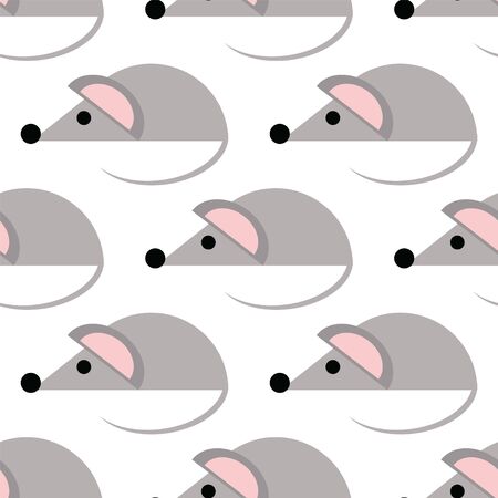 Simple seamless pattern with gray mouses on white background, simple seamless rats chinese new year pattern, vector illustrationのイラスト素材
