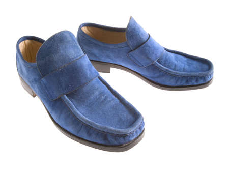 A pair of blue, suede shoesの写真素材