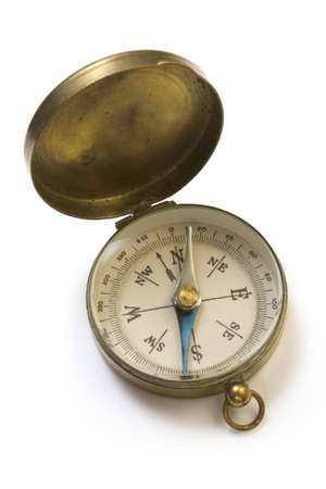 An old pocket compass in a brass caseの写真素材