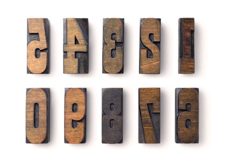 A complete set of wood type numbers isolated on whiteの写真素材