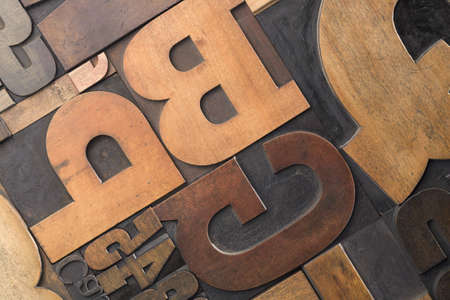 Close-up of letterpress letters and numeralsの写真素材