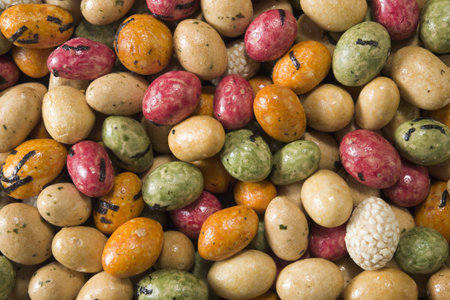 Japanese peanut crackers viewed from above