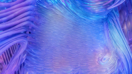 3d rendering of abstract wavy surface with glowing particles in empty spaceの素材