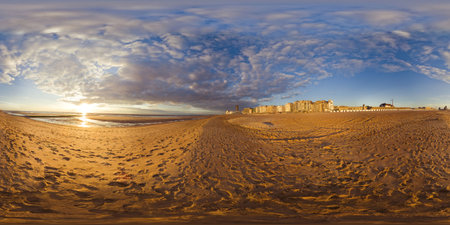 Beautiful panorama of sandy beach at sunset.の写真素材