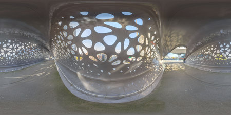 Detail of a laser cut metal bridge, crossing a road.の写真素材