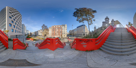 360 Panorama of red stairs leading up a hill. High resolution image.の写真素材