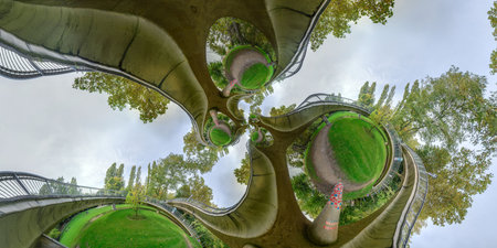 Panoramic view of a garden. Mathematical warp.の写真素材