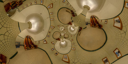 Interior of a tunnel entrance with paintings on the walls. Mathematical warp.の写真素材