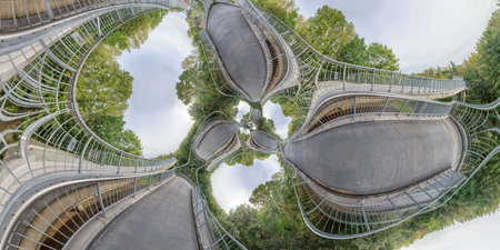 360-degree spherical panorama, 360 degrees angle view of modern bridge. Mathematical warp.