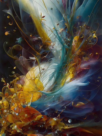 abstract color background with yellow, orange, blue and purple flowersの素材