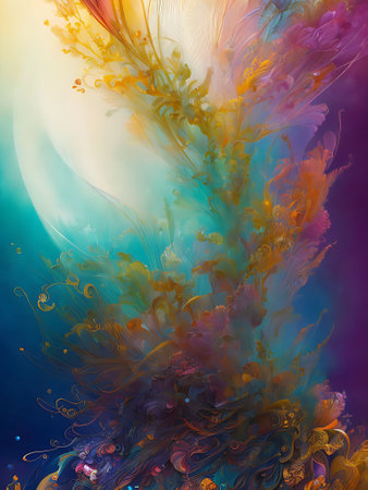 abstract colorful background with flowers and leaves, computer-generated 3D illustrationの素材
