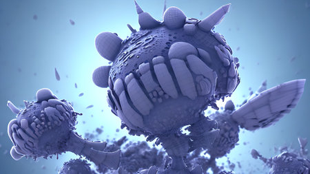 Digital illustration of  virus in colour  background. 3d renderingの素材