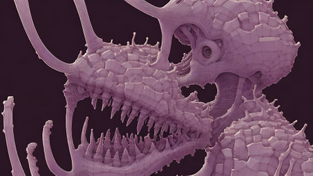 3D rendering of a fantasy dragon isolated on a black background.の素材