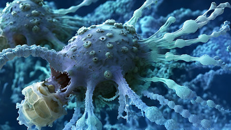cancer cell or tumor illustration in high detail as a medical science backgroundの素材