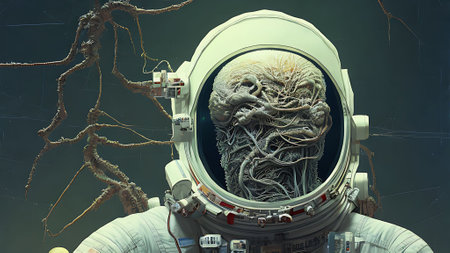 Astronaut in outer space. Science fiction. 3D renderingの素材
