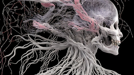 3D Illustration of a Skull in the Shape of a Treeの素材