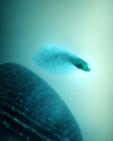 Whale swimming in the ocean. Underwater scene. 3d renderingの素材