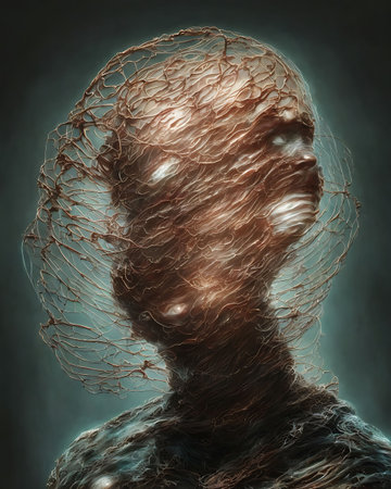 3d rendered illustration of a human head with an abstract background.の素材