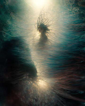 Fantasy alien woman. Abstract fractal shapes. 3D rendering illustration.の素材