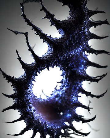 3D illustration of a microscopic close-up of a virus cellの素材