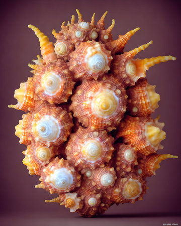 seashells isolated on a brown background, close-upの素材
