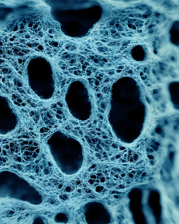 Blue abstract background with holes in the form of a human body.の素材