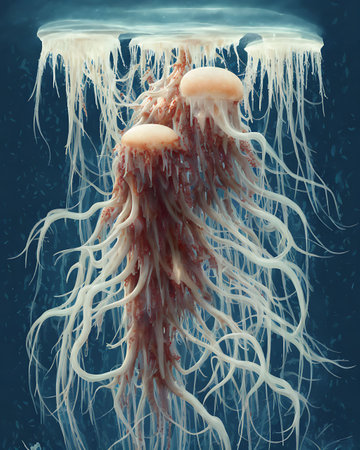 Jellyfish in the ocean. Underwater world. 3d renderingの素材