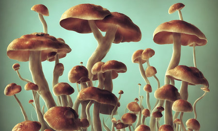 mushroom on a blue background with filter effect retro vintage styleの素材