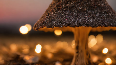 Mushroom in the forest with bokeh lights on backgroundの素材