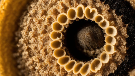 Macro photo of a spiral pasta. Macro photography of a spiral pasta.の素材