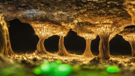Stalactites and stalagmites in a cave.の素材