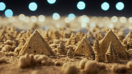 Miniature of pyramids made of sand. 3d rendering.の写真素材