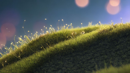 3d render of grass and bokeh lights in the fieldの写真素材