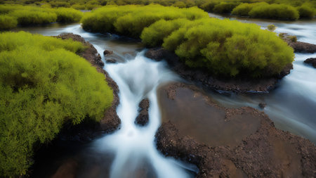 Long exposure of the Mangrove forest and waterfall in Thailand.の写真素材