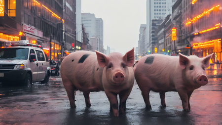 Pig on the street in New York City, United States.の素材