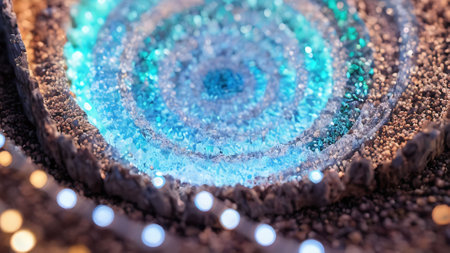 Close up shot of a blue glittering christmas tree decoration.の素材
