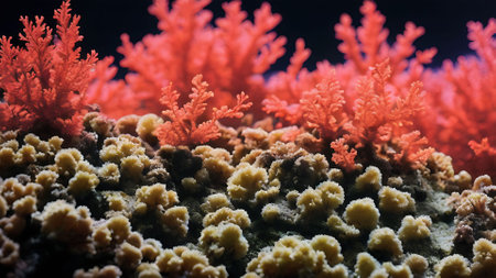 Coral reef with red and yellow corals. Underwater photography.の素材